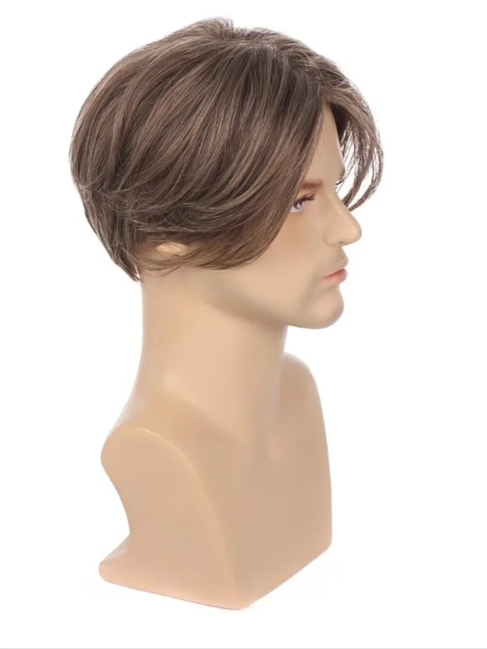 Men's Brown Short Straight Synthetic Wig - Natural Middle Part